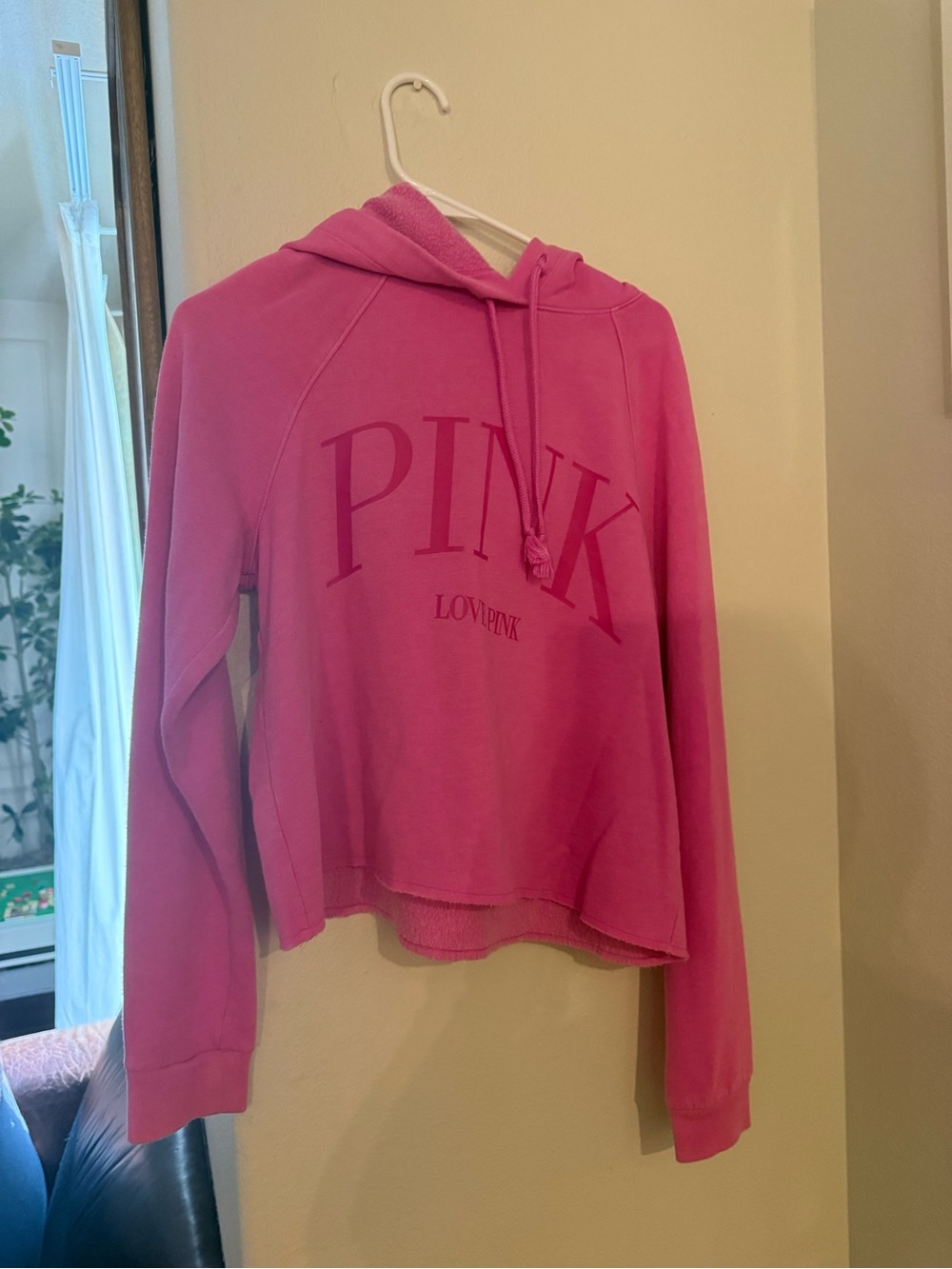 PINK Victoria's Secret Cropped Crewneck Hoodie - Bright Pink